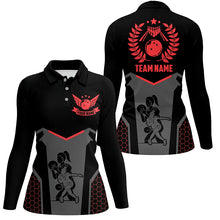 Load image into Gallery viewer, Black Bowling Jerseys For Women Custom Retro Bowling Shirts For Team Bowlers | Red NQS7552