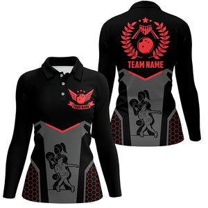 Black Bowling Jerseys For Women Custom Retro Bowling Shirts For Team Bowlers | Red NQS7552
