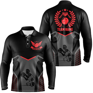 Black Bowling Jersey For Men Custom Retro Bowling Shirts For Team Bowlers | Red NQS7552