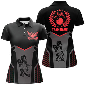 Black Bowling Jerseys For Women Custom Retro Bowling Shirts For Team Bowlers | Red NQS7552