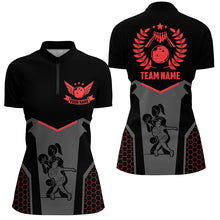 Load image into Gallery viewer, Black Bowling Jerseys For Women Custom Retro Bowling Shirts For Team Bowlers | Red NQS7552