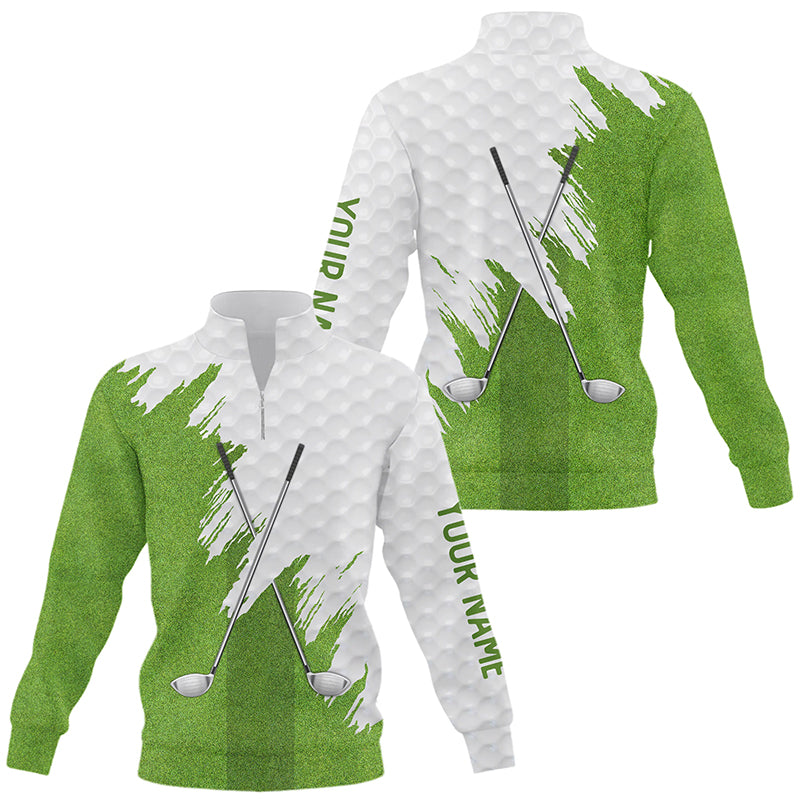 White and green golf clubs custom name Quarter zip golf sweatshirt team golf sweater shirts NQS5589