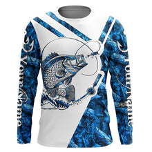 Load image into Gallery viewer, Crappie Fishing blue camo UV protection Custom long sleeves fishing shirts, Crappie fishing jerseys NQS7941