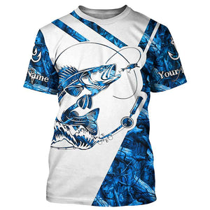 Walleye Fishing blue camo UV protection Custom long sleeves fishing shirts, Walleye fishing jerseys NQS7942