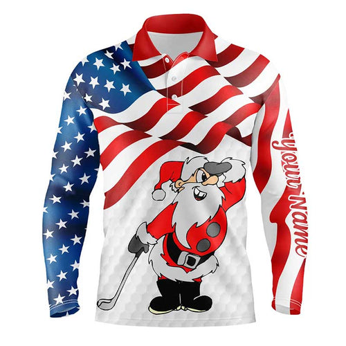 Christmas Santa American flag patriotic custom Mens golf polo shirts, Xmas US flag golf shirts men NQS7947