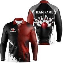 Load image into Gallery viewer, Black and red Bowling Polo, Quarter Zip Shirt For Men Custom Bowling Team jerseys, gift for bowlers NQS7948