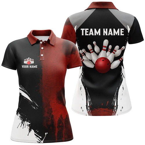 Black and red Bowling Polo, Quarter Zip Shirt For Women Custom Bowling Team jerseys, gift for bowlers NQS7948