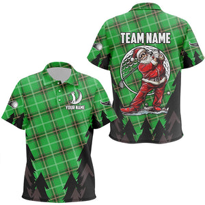 Green Argyle Pattern Santa Golfer custom Kid golf polo shirts, Christmas best team golf shirts NQS8154