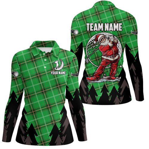 Green Argyle Pattern Santa Golfer custom Womens golf polo shirts, Christmas best team golf shirts NQS8154