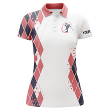 Load image into Gallery viewer, Blue and Pink argyle pattern White Golf Polo Shirt for Women Custom women&#39;s golf clothing NQS8575