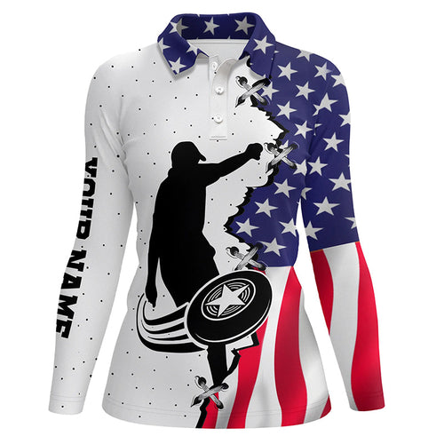 Women disc golf polo shirt American flag custom patriotic disc golf team jersey disc golf wear NQS8576