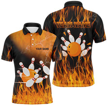 Load image into Gallery viewer, Black and Orange Flame Bowling Polo, Quarter zip Shirt For Men Custom Team Bowling Jerseys with name NQS8826