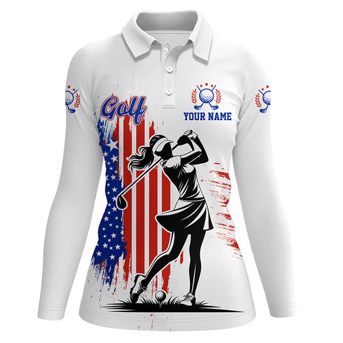 American Flag White Women golf polo shirt custom patriotic team golf shirts for ladies golfer gifts NQS8828