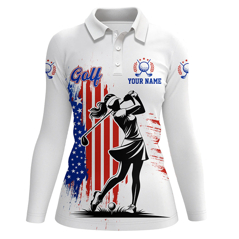 American Flag White Women golf polo shirt custom patriotic team golf shirts for ladies golfer gifts NQS8828