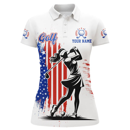 American Flag White Women golf polo shirt custom patriotic team golf shirts for ladies golfer gifts NQS8828