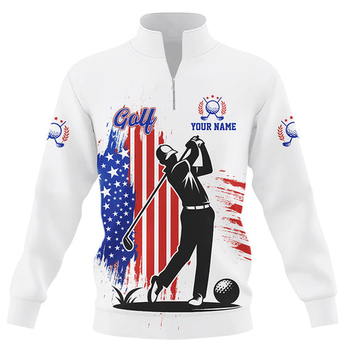 American Flag White Quarter zip golf sweatshirt custom patriotic team golf sweater golfer gifts NQS8828