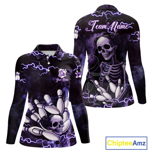 Purple Lightning Thunder Women Skull Bowling Team Shirts For Women Custom Bowling Uniform Outfit NQS10971