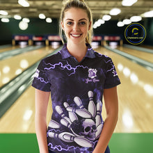 Load image into Gallery viewer, Purple Lightning Thunder Women Skull Bowling Team Shirts For Women Custom Bowling Uniform Outfit NQS10971