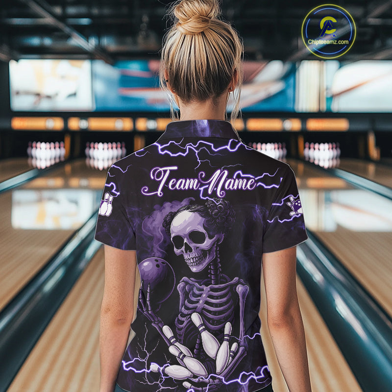Purple Lightning Thunder Women Skull Bowling Team Shirts For Women Custom Bowling Uniform Outfit NQS10971