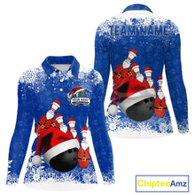 Load image into Gallery viewer, Womens bowling shirts Custom Funny Christmas snowflake Santa Bowling Ball pins Team Jersey | Blue NQS11142