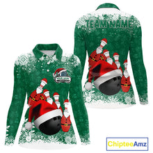 Load image into Gallery viewer, Womens bowling shirts Custom Funny Christmas snowflake Santa Bowling Ball pins Team Jersey | Green NQS11143