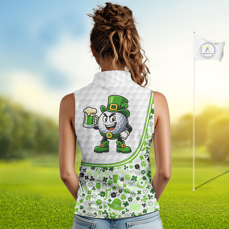 Personalized Funny Golf beer Green clover pattern golf clubs St Patrick's Day Sleeveless polo shirt NQS11144