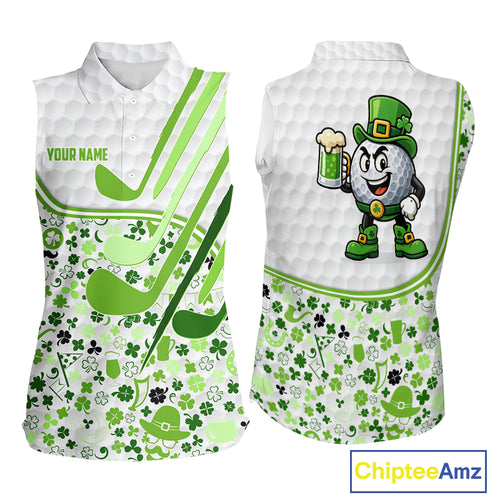 Personalized Funny Golf beer Green clover pattern golf clubs St Patrick's Day Sleeveless polo shirt NQS11144