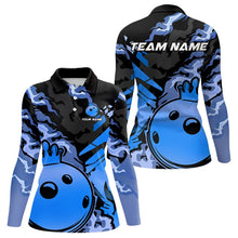 Load image into Gallery viewer, Blue Camo Bowling Polo, Quarter Zip Shirts for Women Custom Bowling Team jerseys, Gift For Bowlers NQS9294