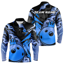 Load image into Gallery viewer, Blue Camo Bowling Polo, Quarter Zip Shirts for Men Custom Bowling Team jerseys, Gift For Bowlers NQS9294