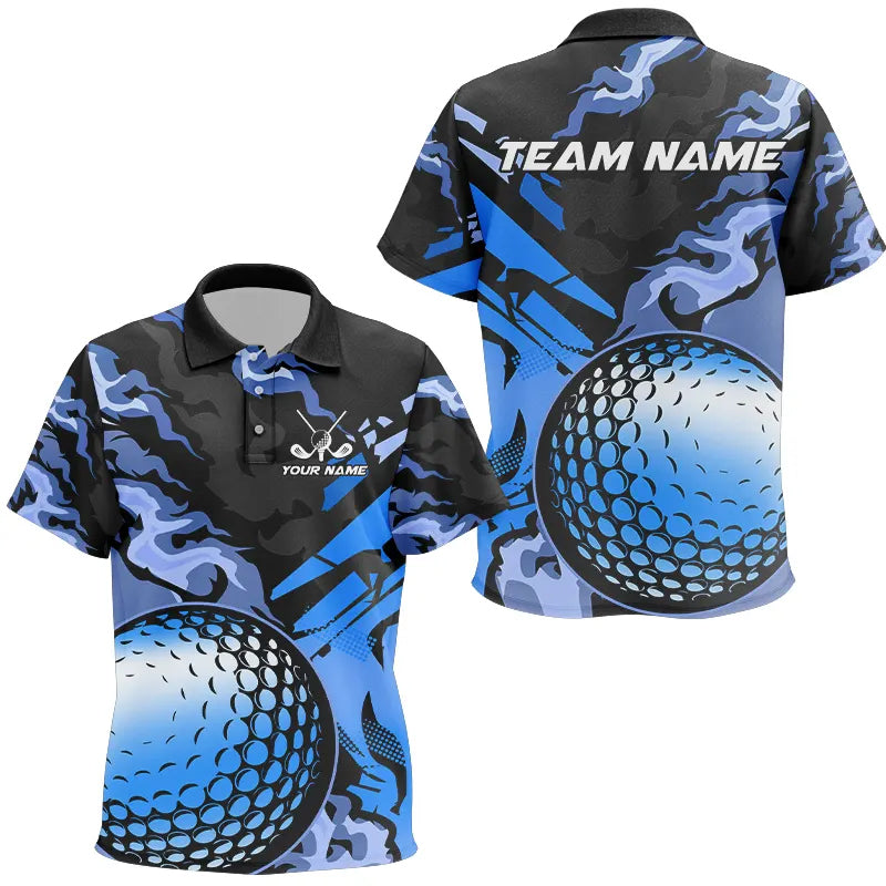 Black and blue camo golf ball Kid golf polos shirts custom Kid golf clothing, gifts for golfer NQS9295