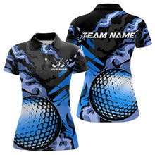 Load image into Gallery viewer, Black and blue camo golf ball Womens golf polos shirts custom ladies golf clothing, gifts for golfer NQS9295