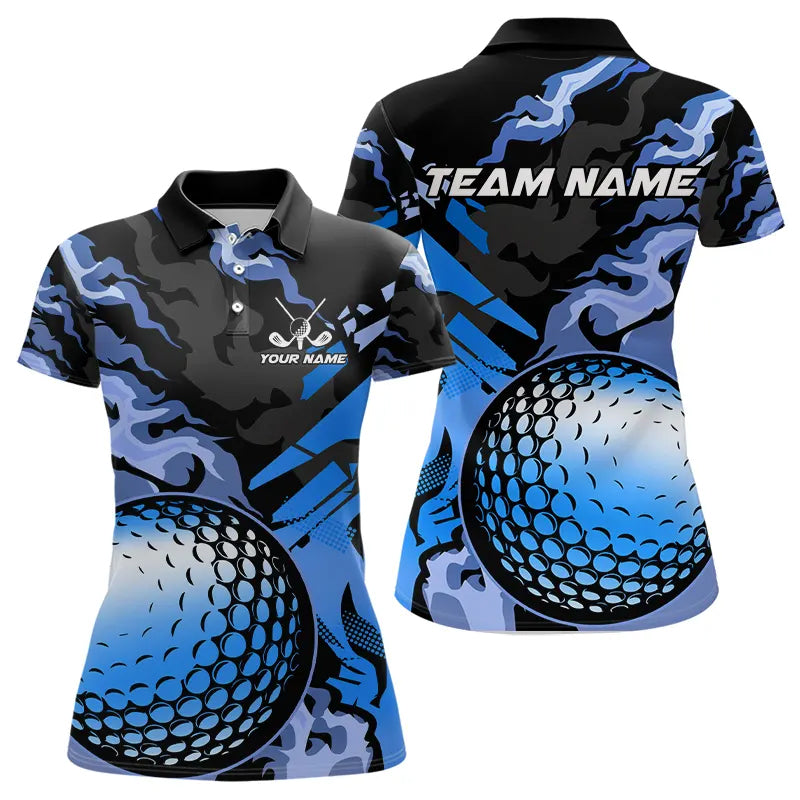 Black and blue camo golf ball Womens golf polos shirts custom ladies golf clothing, gifts for golfer NQS9295