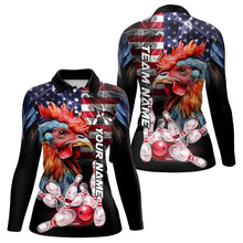 Load image into Gallery viewer, American Flag Rooster Bowling Polo, Quarter Zip Shirts for Women Custom patriotic Team Bowling jerseys NQS9296