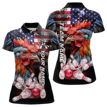 Load image into Gallery viewer, American Flag Rooster Bowling Polo, Quarter Zip Shirts for Women Custom patriotic Team Bowling jerseys NQS9296