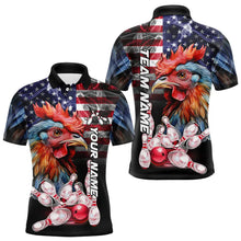 Load image into Gallery viewer, American Flag Rooster Bowling Polo, Quarter Zip Shirts for Men Custom patriotic Team Bowling jerseys NQS9296