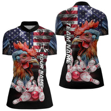 Load image into Gallery viewer, American Flag Rooster Bowling Polo, Quarter Zip Shirts for Women Custom patriotic Team Bowling jerseys NQS9296