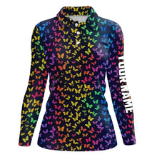 Load image into Gallery viewer, Rainbow Butterflies pattern Womens golf polos shirts custom Butterfly ladies golf clothing NQS9298