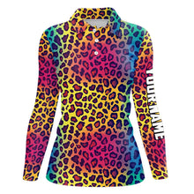 Load image into Gallery viewer, Colorful Rainbow leopard pattern Womens golf polos shirts custom golf attire for women NQS9299