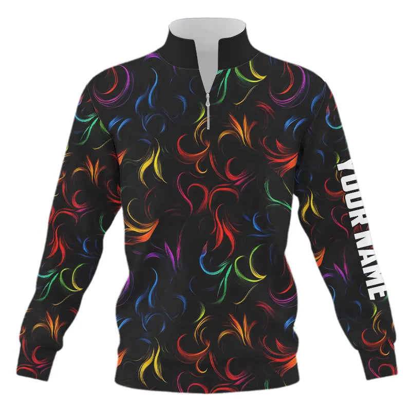 Colorful Rainbow Fire pattern Quarter zip golf sweatshirt custom golf sweater attire NQS9300