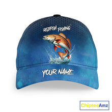 Load image into Gallery viewer, Blue camo Redfish fishing Custom Red Drum fishing hat Unisex Fishing Baseball Angler fishing cap NQS11352