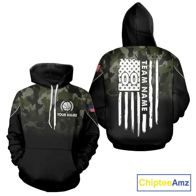 Black and Green Camo Basketball Team Jerseys Custom American Flag Patriotic Basketball Shirts NQS11356