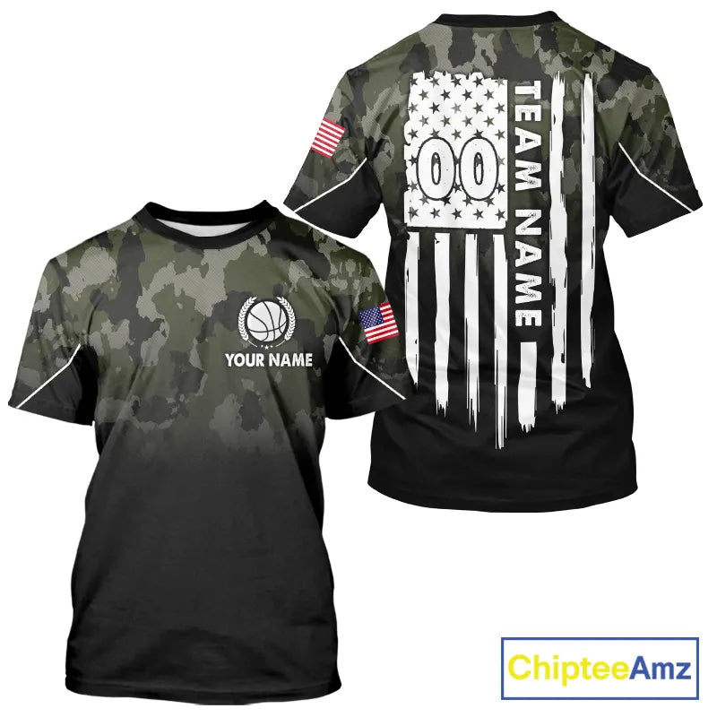 Black and Green Camo Basketball Team Jerseys Custom American Flag Patriotic Basketball Shirts NQS11356