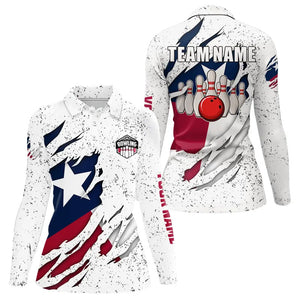 Personalized Texas Flag Grunge pattern Bowling Shirts For Women Custom Texas Bowling Team Jerseys NQS9468