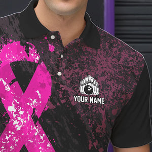 Personalized Pink Ribbons Grunge Bowling Shirts For Men, Custom breast cancer bowling Team shirts NQS9613