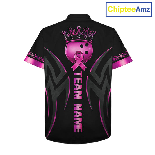 Black and Pink ribbon Breast Cancer Bowling ball Button-up Shirt Custom Hawaiian Bowling Team jerseys NQS11691