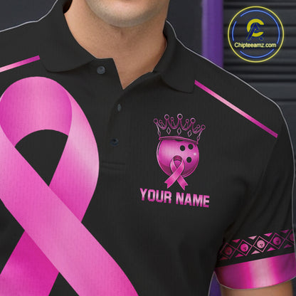 Black and Pink ribbon Breast Cancer Bowling ball Shirts for Men Custom Bowling Team jerseys NQS11691