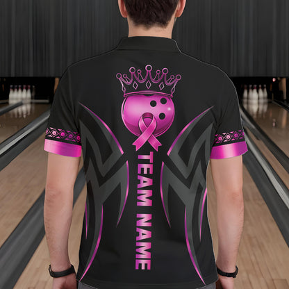 Black and Pink ribbon Breast Cancer Bowling ball Shirts for Men Custom Bowling Team jerseys NQS11691