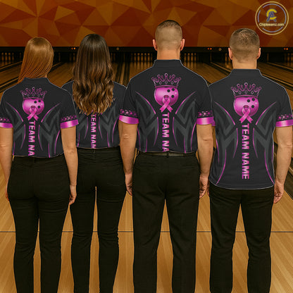 Black and Pink ribbon Breast Cancer Bowling ball Shirts for Men Custom Bowling Team jerseys NQS11691