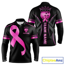 Load image into Gallery viewer, Black and Pink ribbon Breast Cancer Bowling ball Shirts for Men Custom Bowling Team jerseys NQS11691