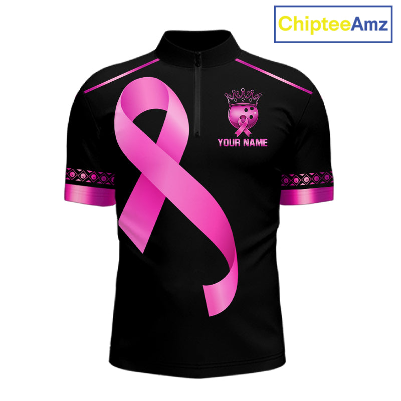 Black and Pink ribbon Breast Cancer Bowling ball Shirts for Men Custom Bowling Team jerseys NQS11691